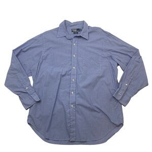 Polo Ralph Lauren Andrew Shirt Mens 17-35 Blue Dressy Houndstooth Long Sleeve